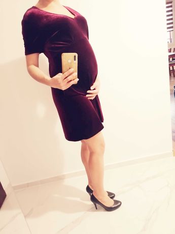 Sukienka welurowa burgundowa ciążowa L