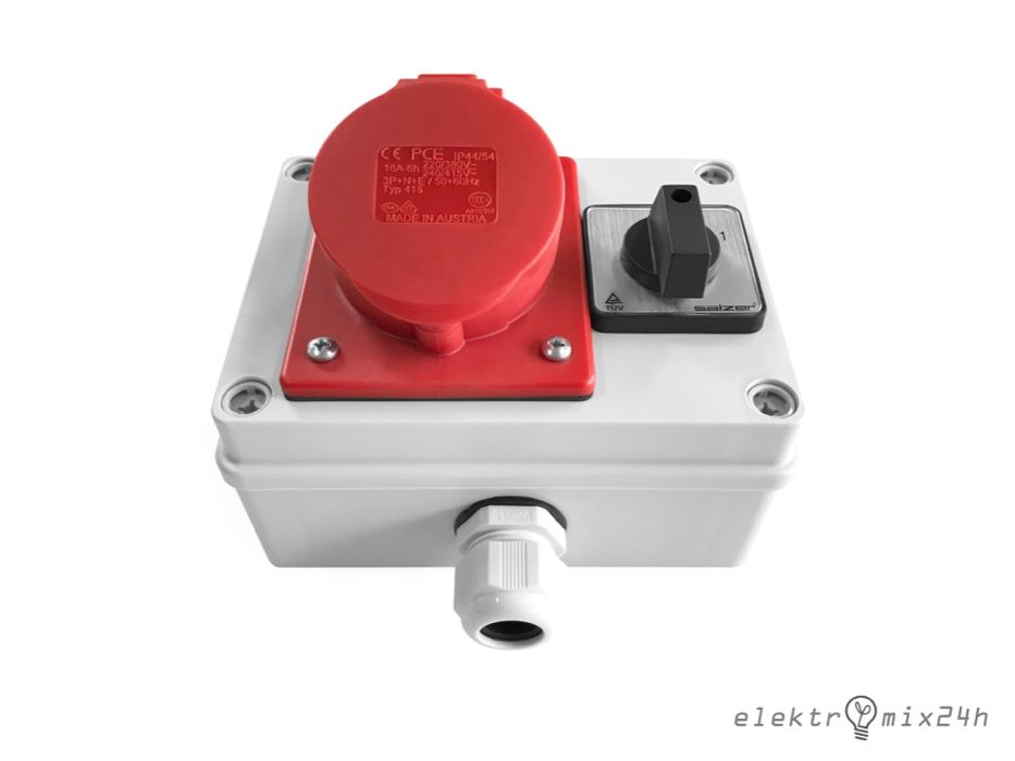 Skrzynka elektryczna z wyłącznikiem zasilania, gniazdo 1x16A 400V 5P