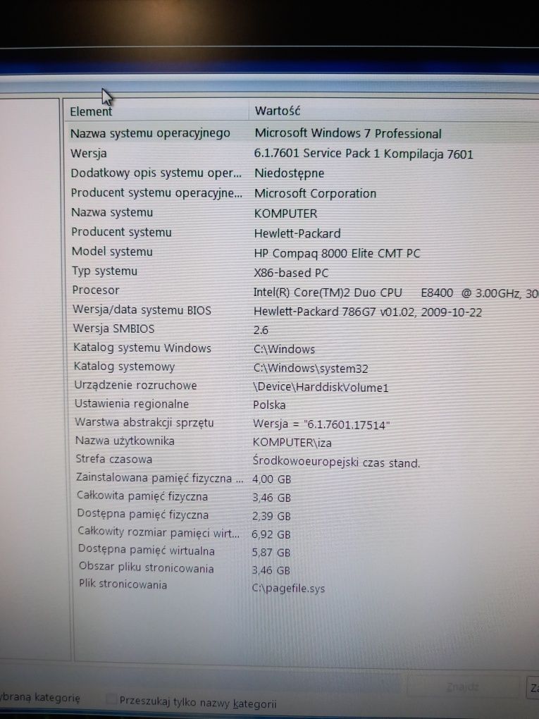 Komputer HP Compaq 8000 Elitę + monitor