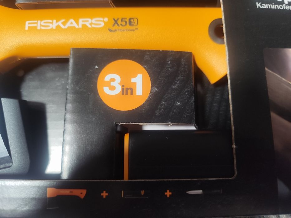 Zastaw Fiskars siekiera ostrzałka nóż kempingowy z kabura etui nowy