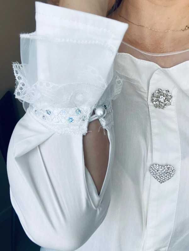 Koszula damska biała guziki cyrkonie Roz.M /38 bawełniana