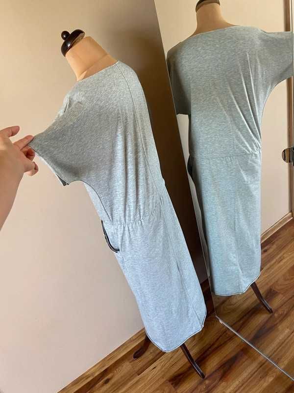 42 40 miss classic sukienka dres dluga szary nadruk kieszenie maxi