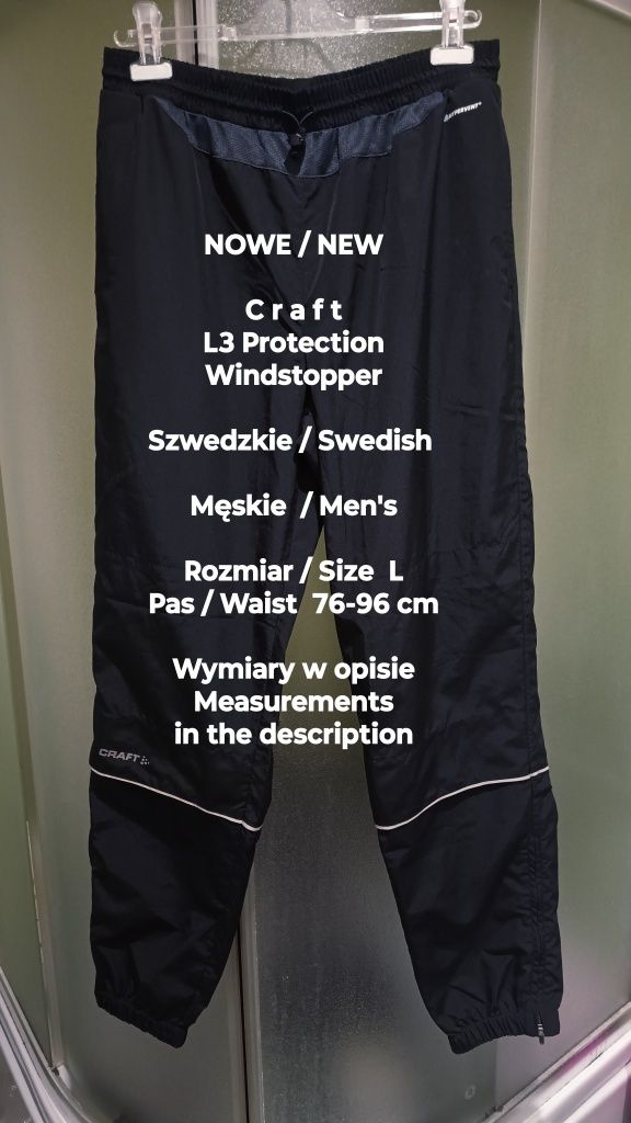 NOWE Craft Szwedzkie męskie spodnie sportowe windstoppery, Rozmiar L