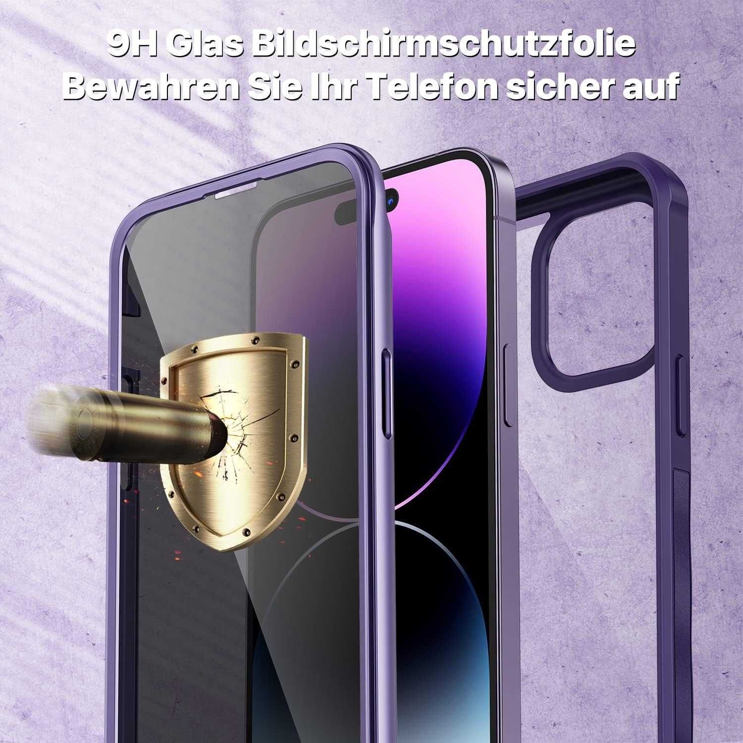 CENHUFO etui 360 iPhone 14 Pro Max 1x szkło filtr prywatyzujący fiolet