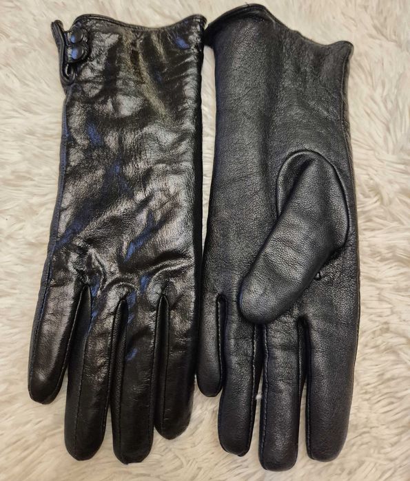Рукавички шкіряні подовжені/зима/ р.8(м) чорні-сатин
