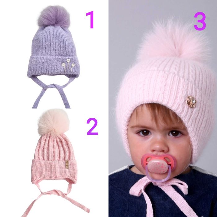 Зимова шапка, 48-50, 48-52,на зав'язках, помпон натуральний песець