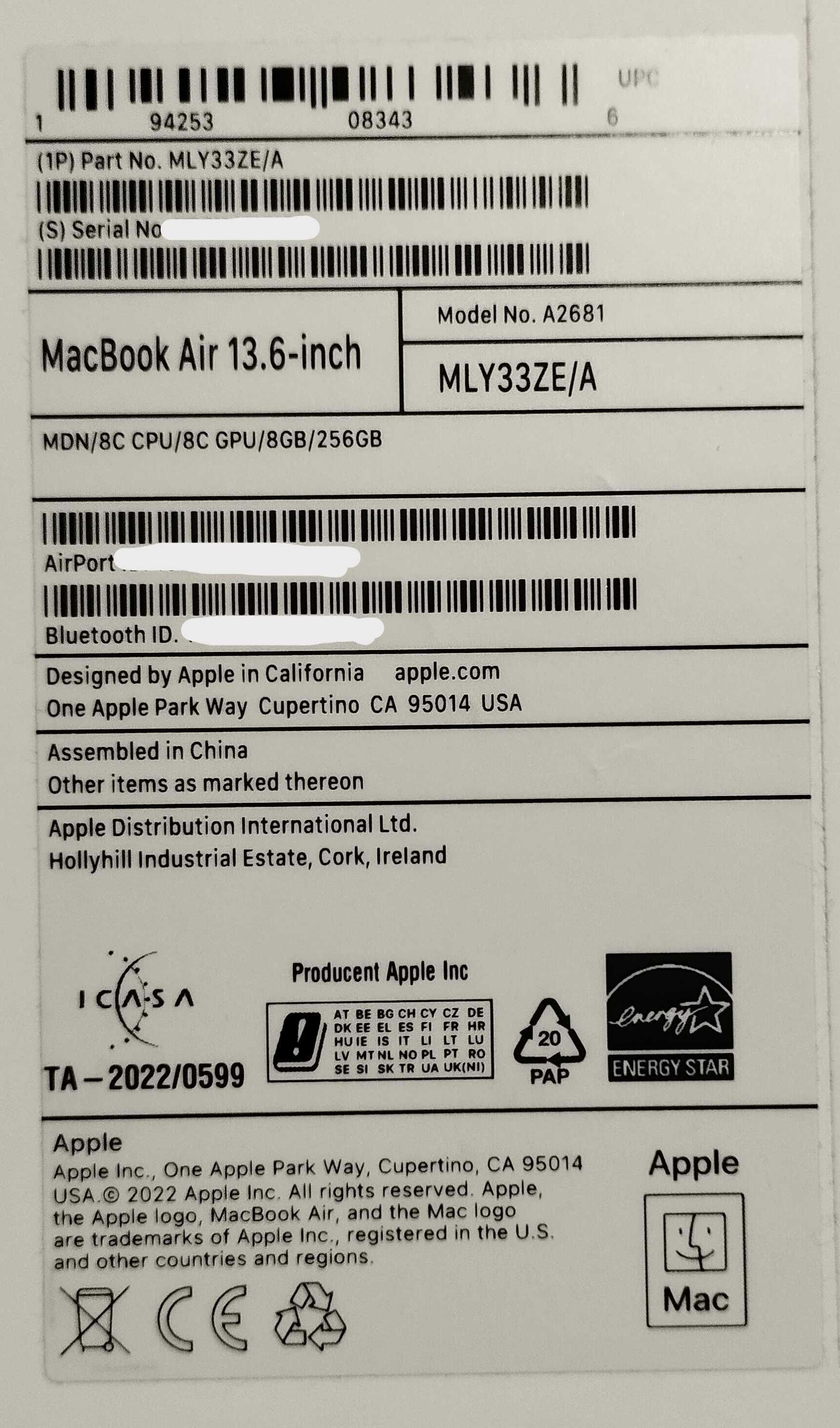 MacBook Air M2 8/256 GB, ekran 13,6", kolor Midnight