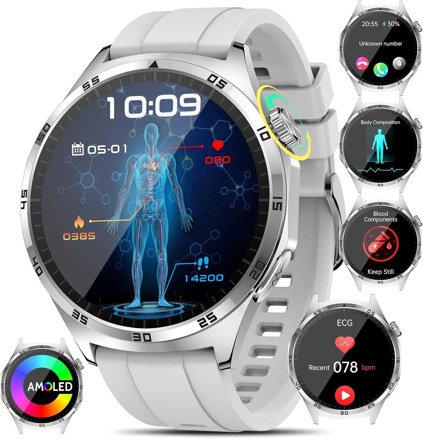 Smartwatch Zegarek Męski Pomiar Ciśnienia Krwi Tętna Poziomu Cukru