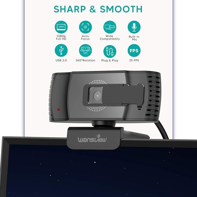 wansview Kamera internetowa, autofokus 1080P z mikrofonem i osłoną