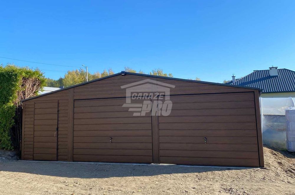Garaż blaszany 8x6m  2x Brama drzwi 2x okno drewnopodobny Dach GP599