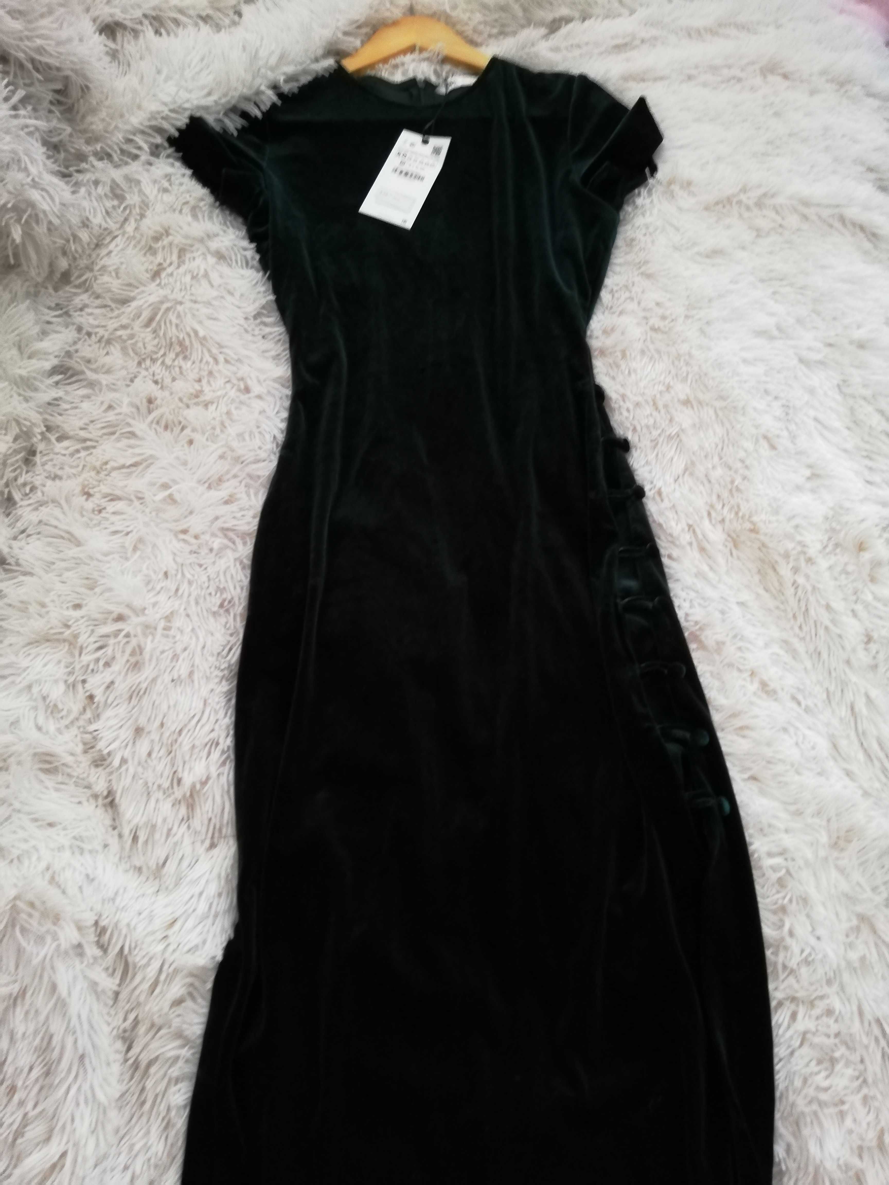 sukienka Zara xs s 34 36 butelkowa zieleń długa sukienka Zara xs s