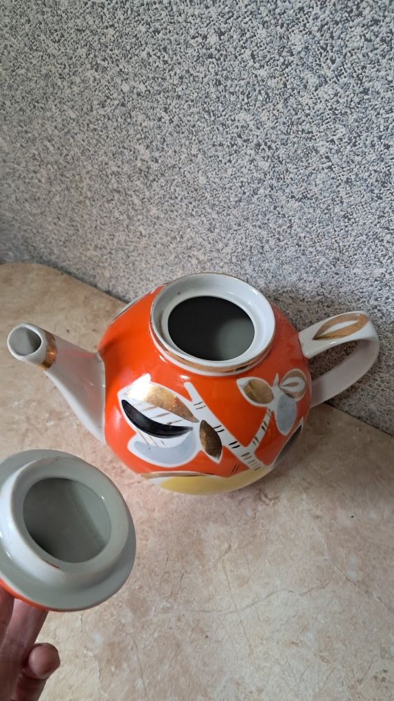 Чайник фарфоровый доливной Ссср Яблоко 1.7л 19см позолота Полонное