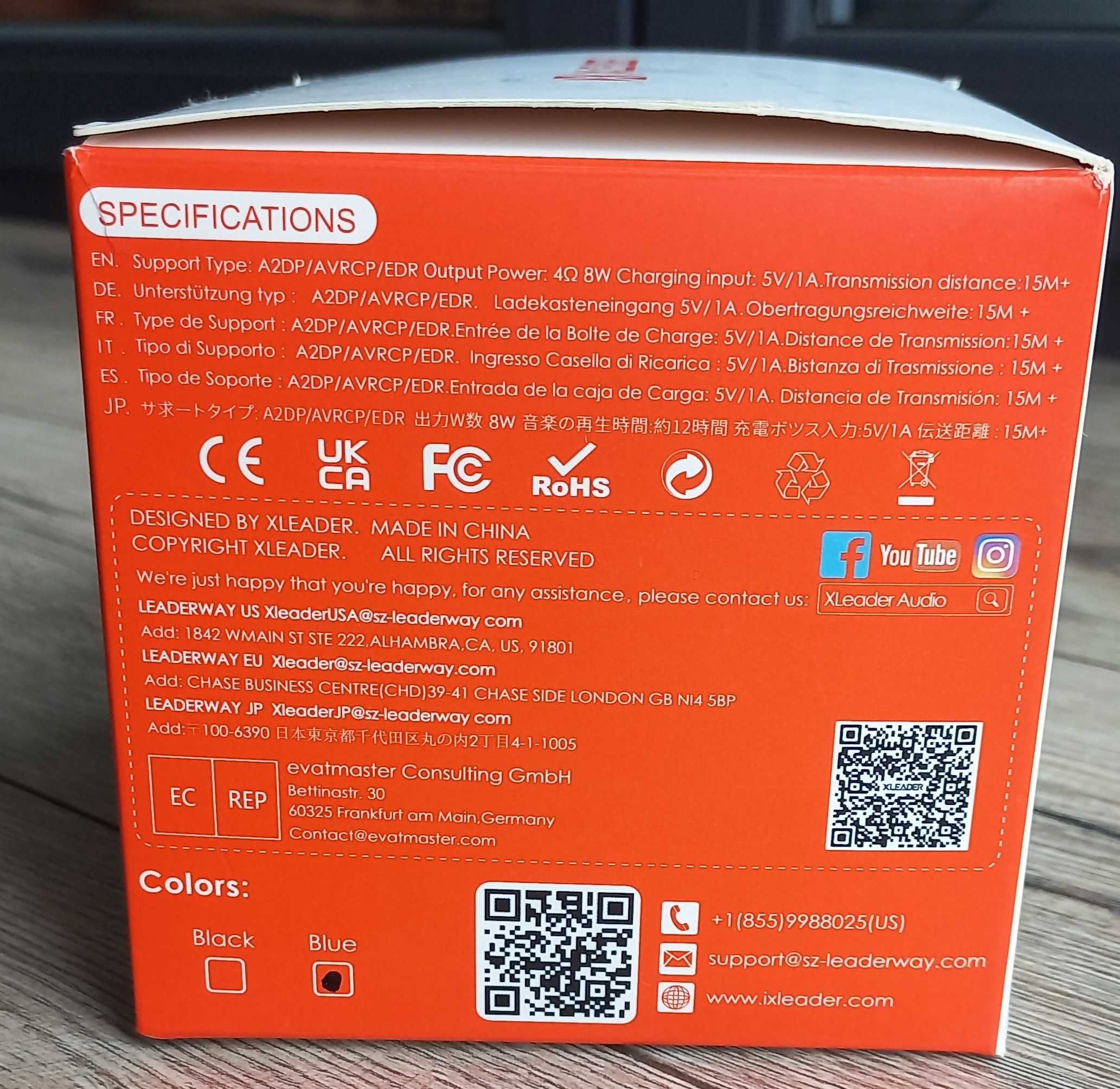 NOWY przenośny granatowy głośnik rowerowy LED XLeander X8 Bluetooth
