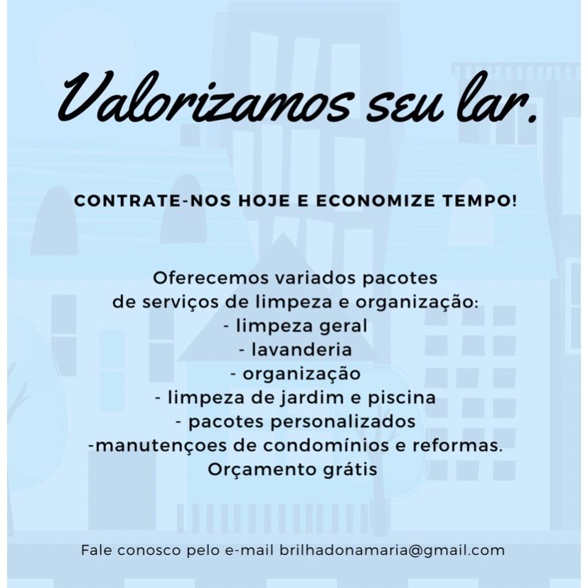 Sua casa limpa e aconchegante! Prestamos todo tipo de serviços…
