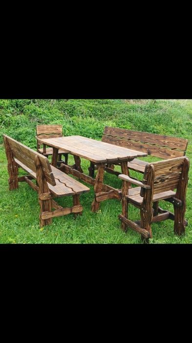 Стіл з лавками. Стіл. Лавки. Крісла. Табуретки.