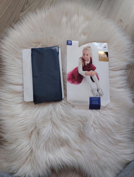 Nowe rajstopki dla dziewczynki błyszczące granatowe 134/140