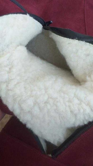 Замшеві зимові чоботи/ботфорти бордового коліру