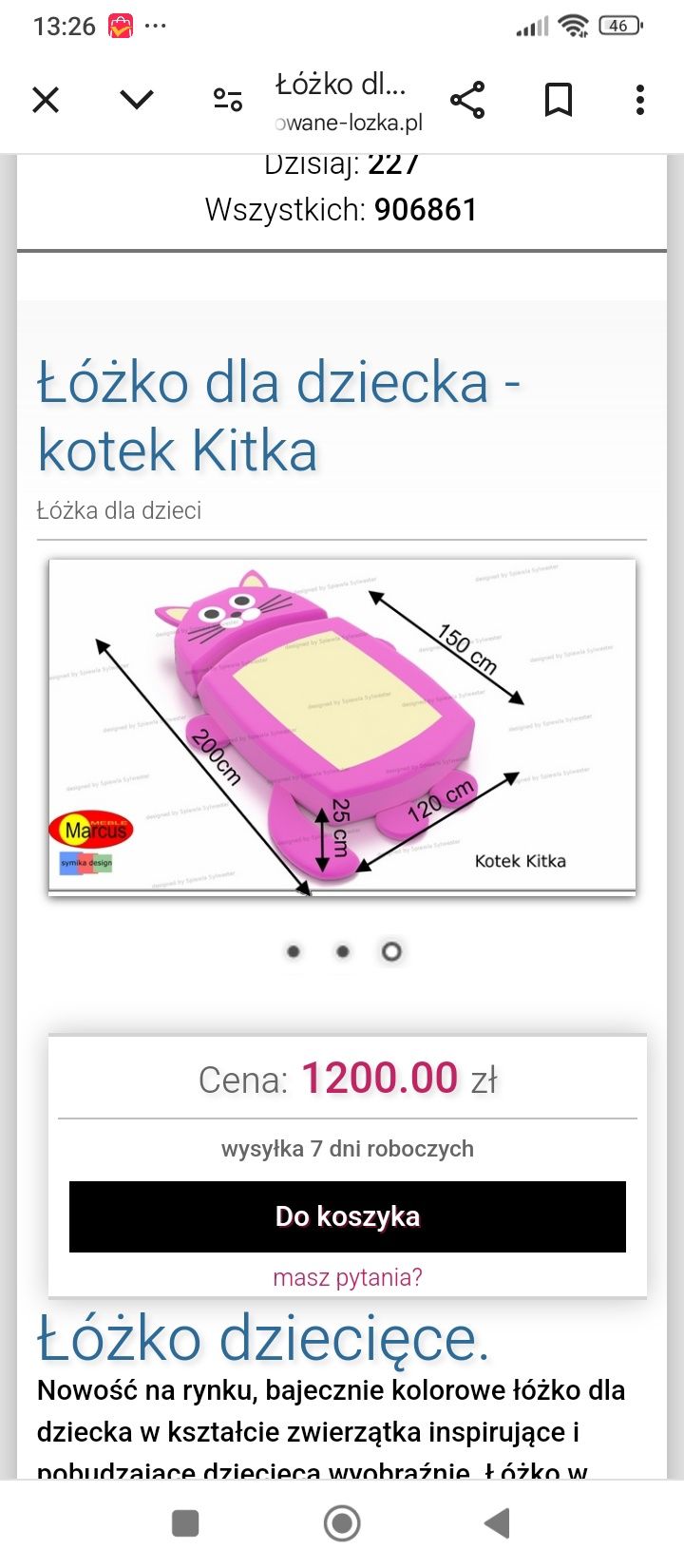 Łóżko dla dziecka kotek Kitka