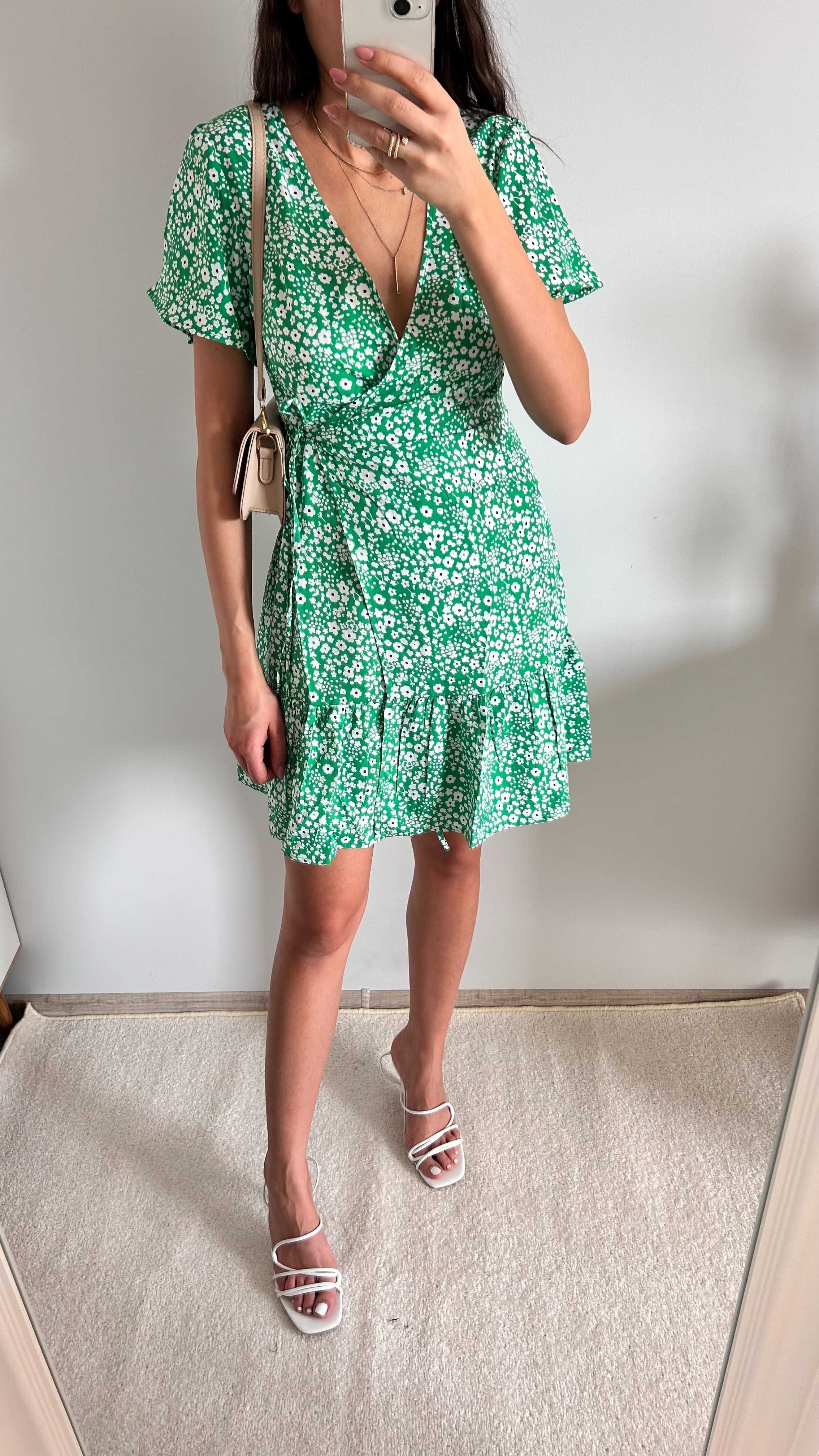 Zielona sukienka w kwiaty M (38)
