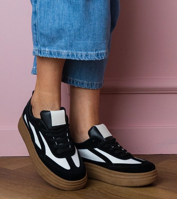 Czarne sneakersy trampki na grubej podeszwie Kamela