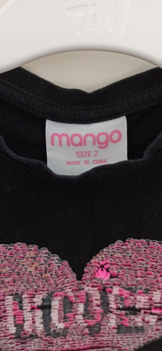 Mango koszulka t-shirt czarny z falbankami z cekinami love unicorns