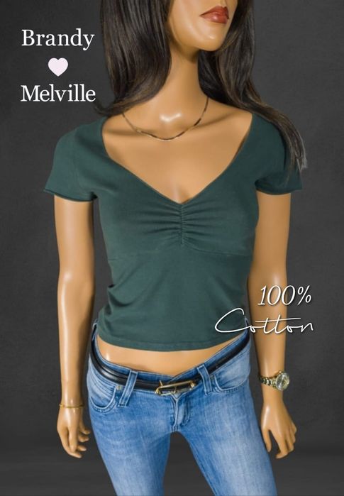 Uroczy  top ciemna zieleń Brandy Melville coquette 100% bawełna S/M