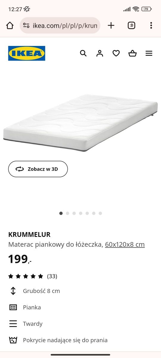 NOWY Materac piankowy do łóżeczka Krummelur IKEA