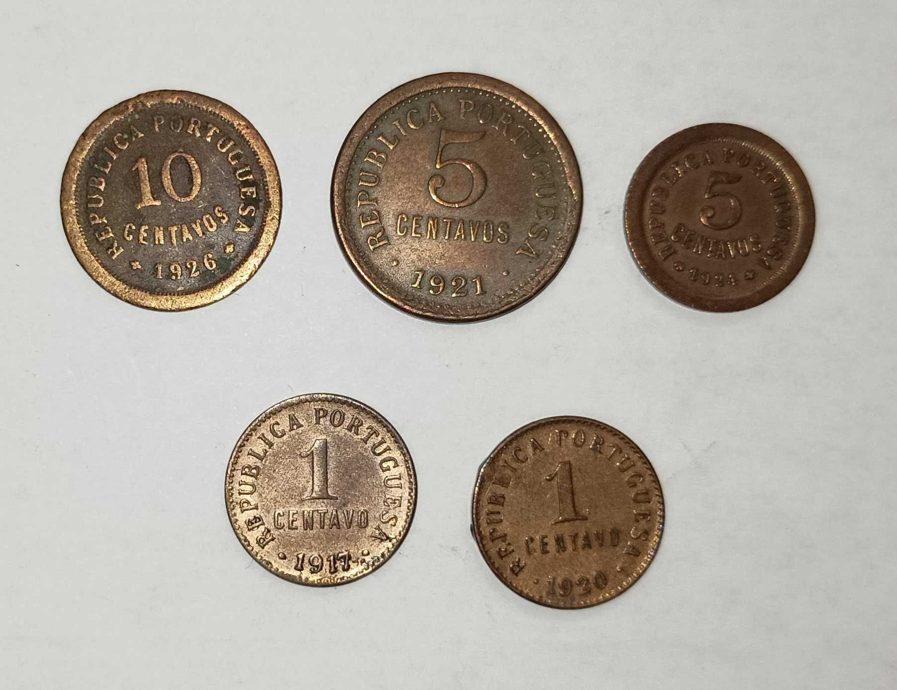 5 moedas de 10, 5 e 1 centavos