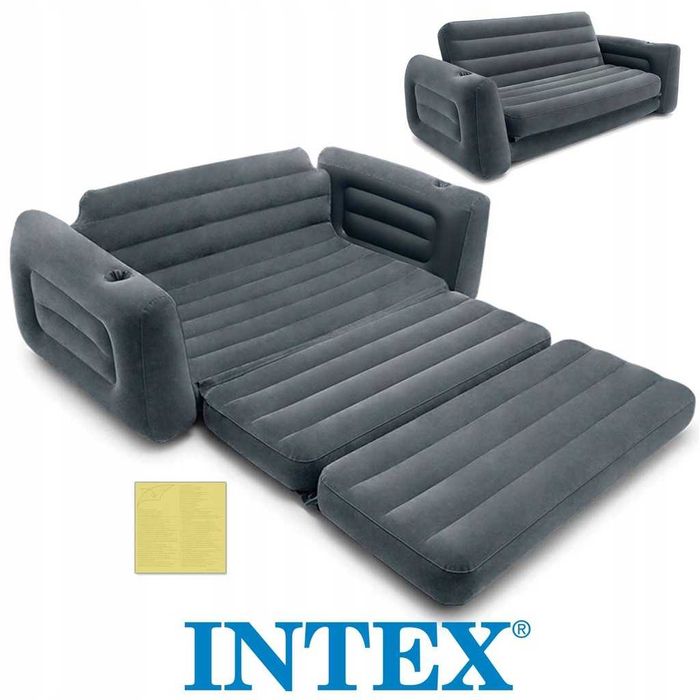 Materac Intex 66552NP samopompujący dwuosobowy 224x203x66 cm szary
