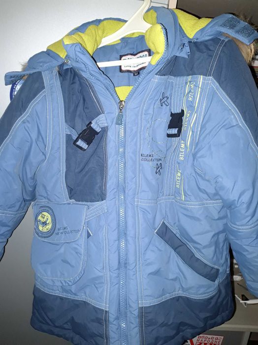 Зимова куртка-аляска з хутром на капюшоні, синього кольору, розмір 122