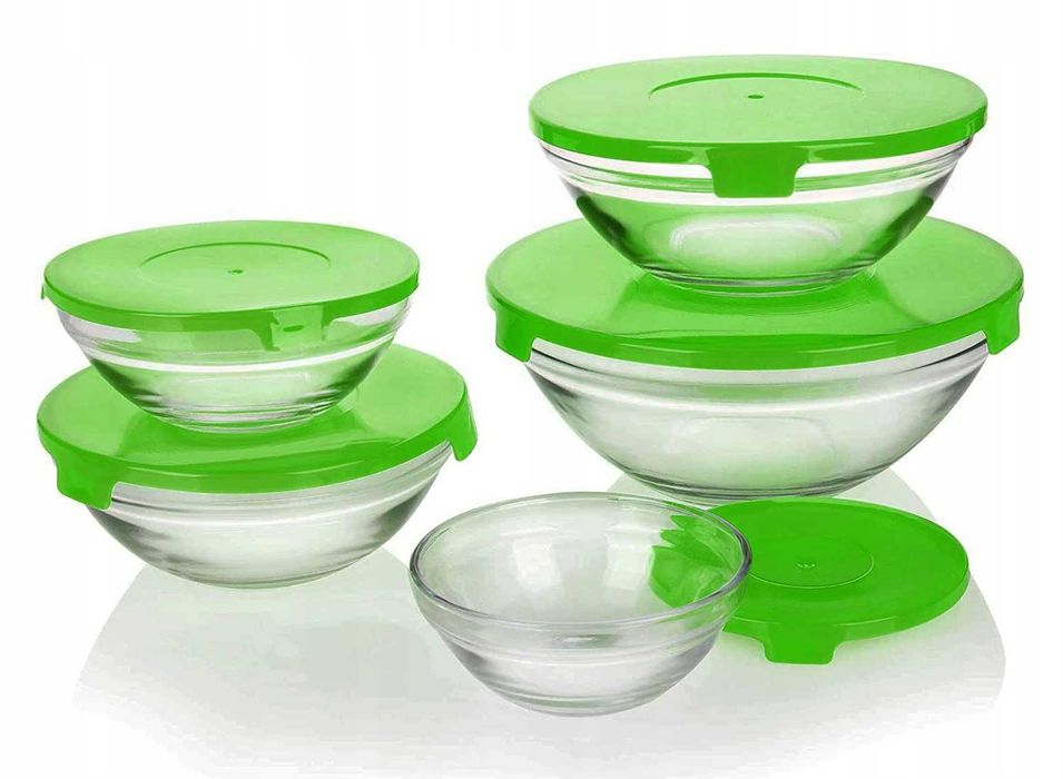 MISKI SZKLANE kuchenne zestaw Z POKRYWKAMI 5szt miseczki
