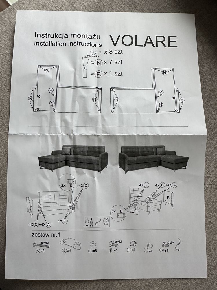 Volare narożnik z funkcją spania robiony na zamówienie