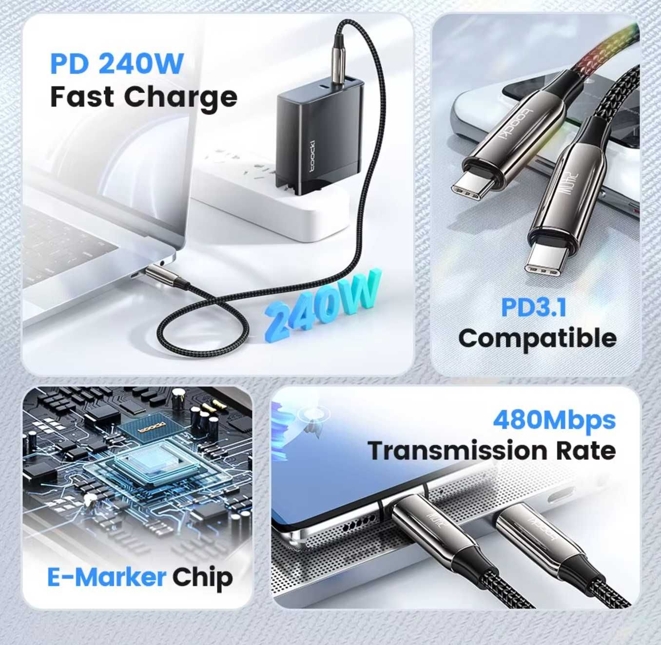 Type C to Type C кабель, шнур для зарядки, 2 метри, 240w