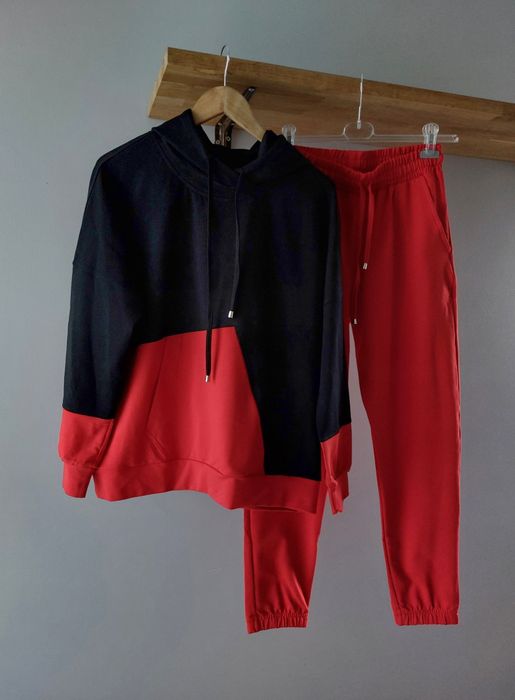 Komplet dresowy bawełniany damski pętelka bluza i spodnie S 36