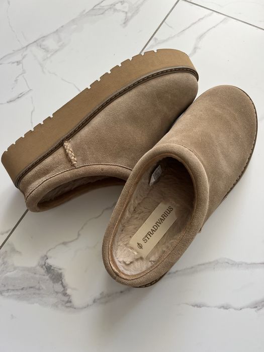 Уггі беж stradivarius короткі тапки замш натуральний 39