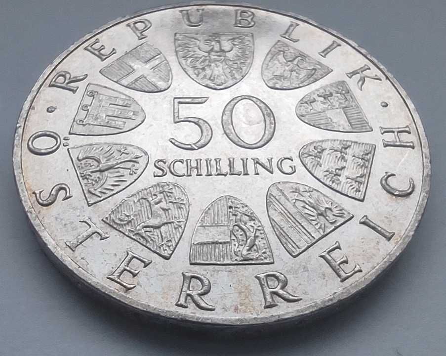 Zestaw srebrnych monet Austria 25, 50 schilling szylingów 1965 srebro