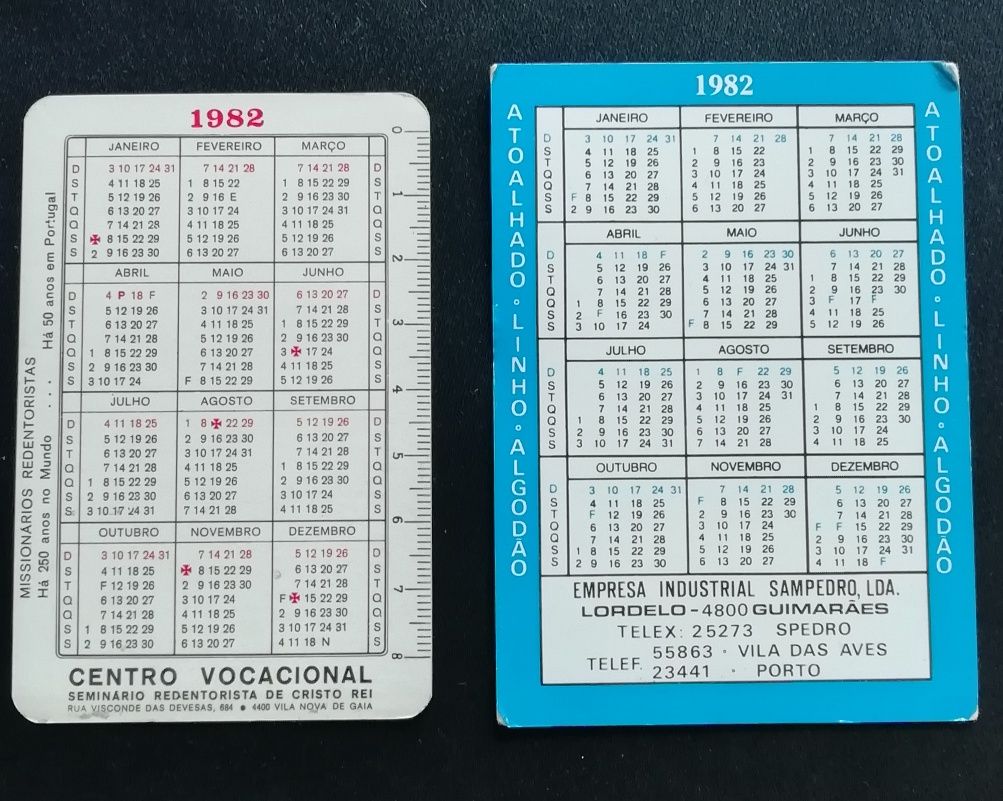 Calendários 1982 e 1983