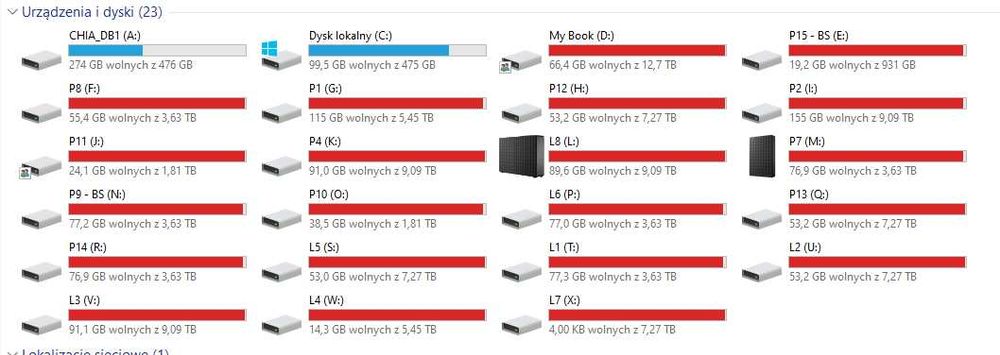 Koparka krypto Chia ~105 TB — działająca farma 115 TiB