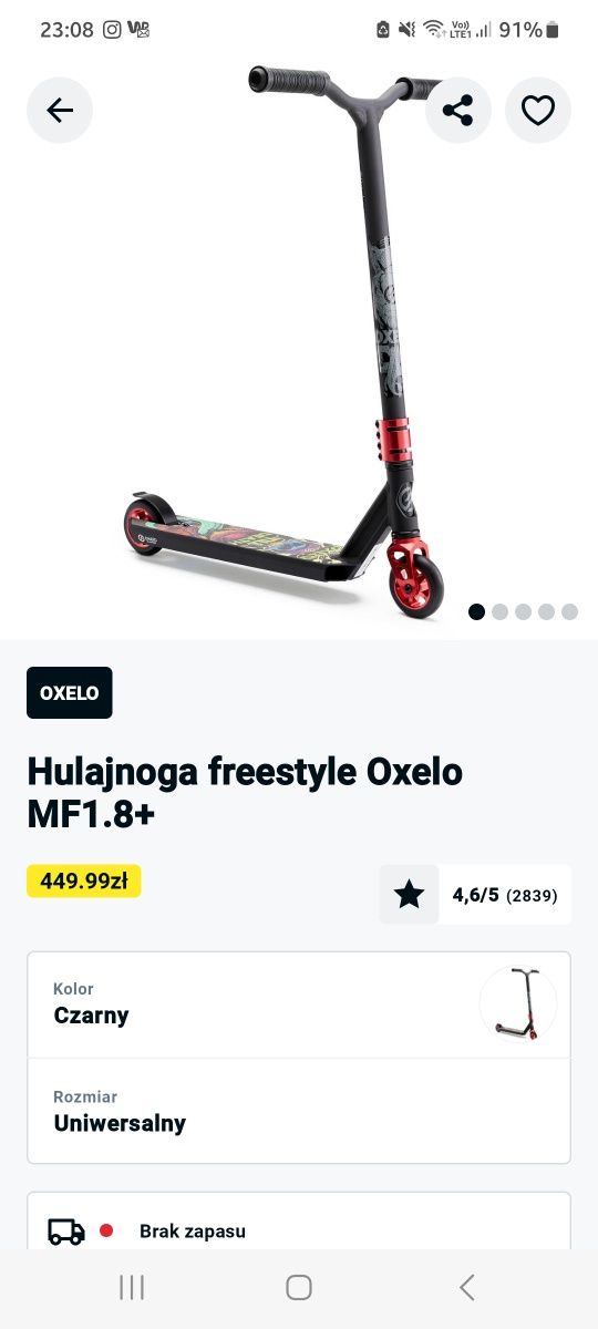 Hulajnoga freestyle Oxelo 8+