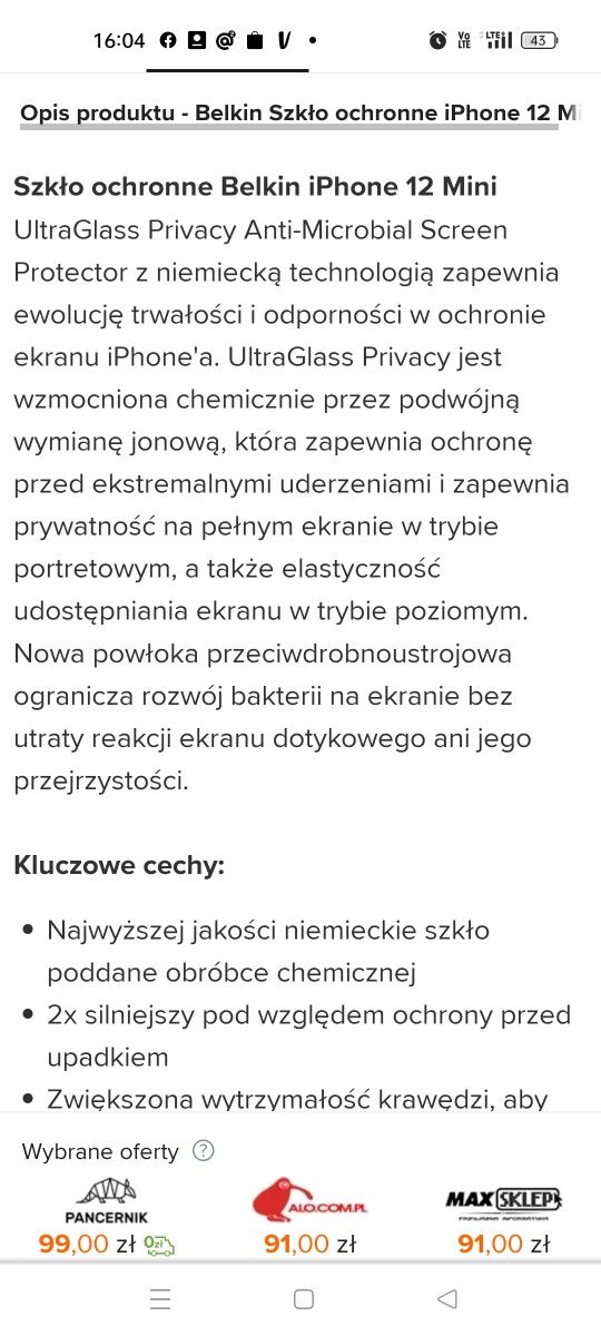 Szkło hartowane Belkin iphone 12, 13 mini