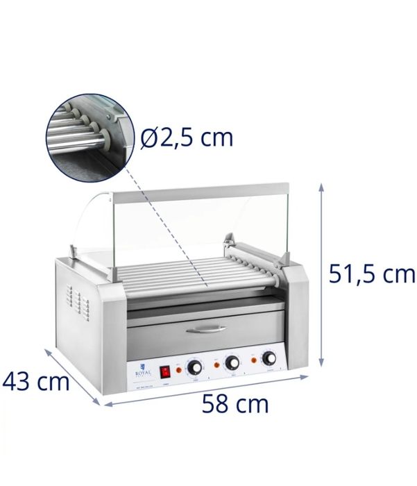 Hotdogs, cachorros quentes, Grelhador de salsichas 9 cilindros, gaveta
