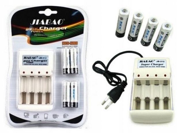 Комплект 4 шт аккумуляторы 4500mAh + зарядное Jiabao JB-212 AA или AAA