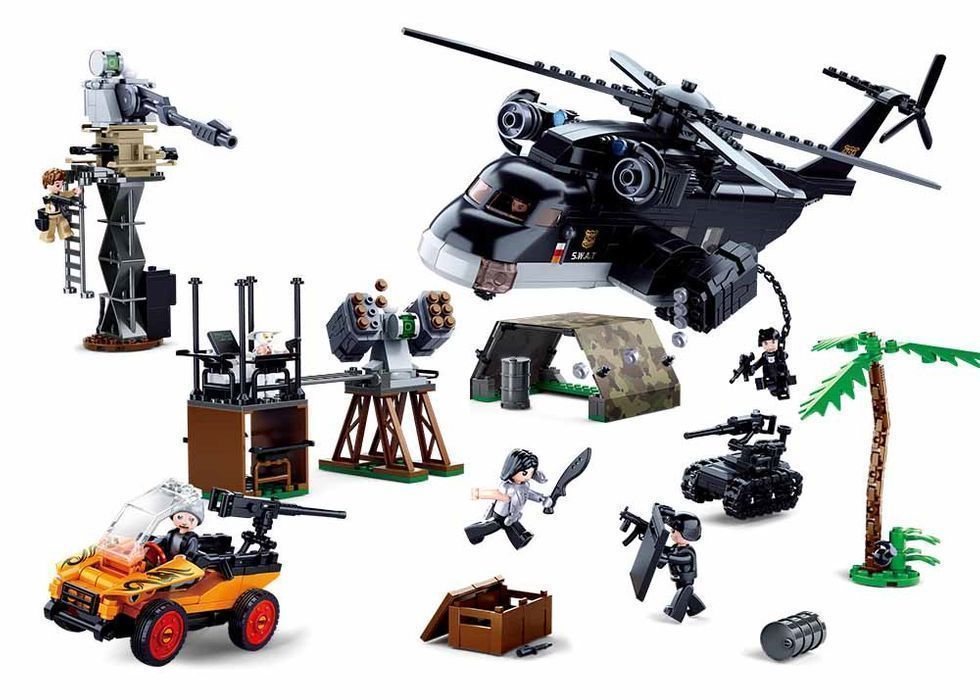 KLOCKI sluban akcja policyjna HELIKOPTER pojazd 830 el. KOMP. Z LEGO