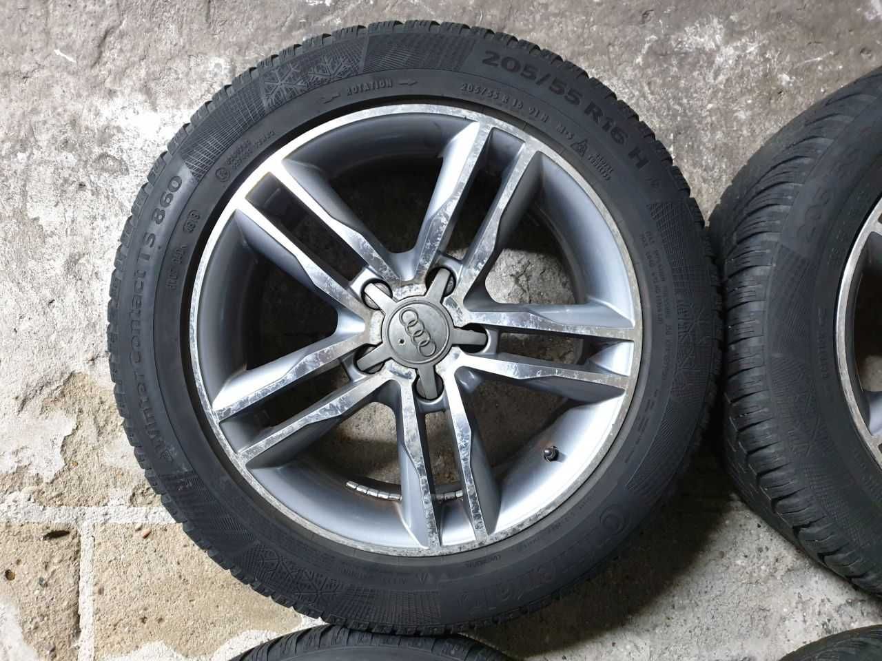 Felgi alu Audi R16 5x112 opony zimowe 205/55R16 6mm Continental