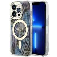 Etui Guess Leopard MagSafe do iPhone 14 Pro 6.1" - Niebieskie