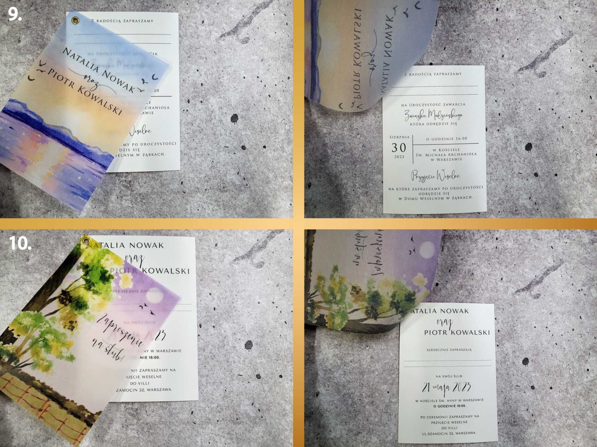 Zaproszenia ślubne z kalką krajobrazy–góry, lasy–papier len