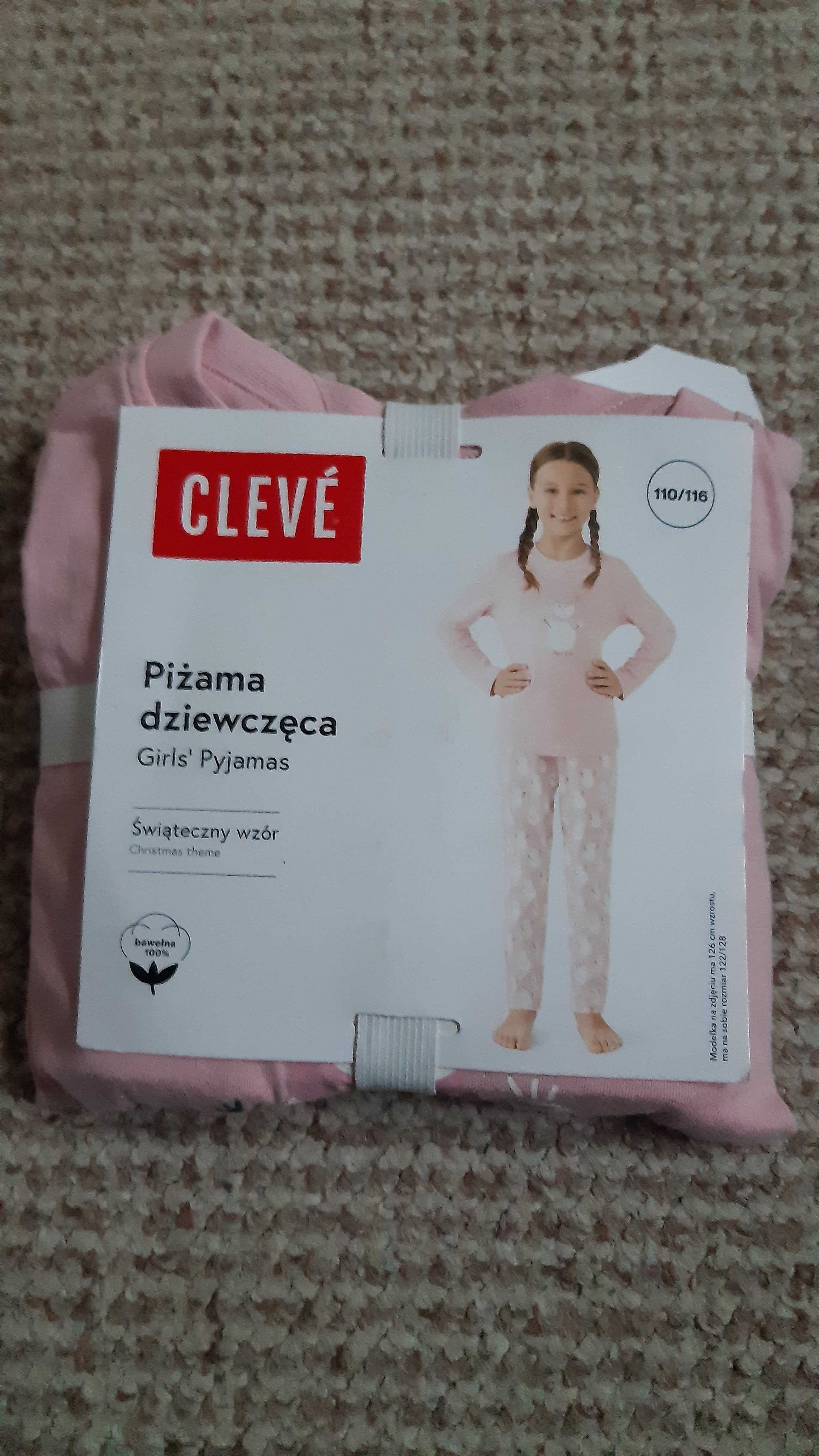 Nowa piżama dziewczęca 110/116 z bałwankiem Cleve
