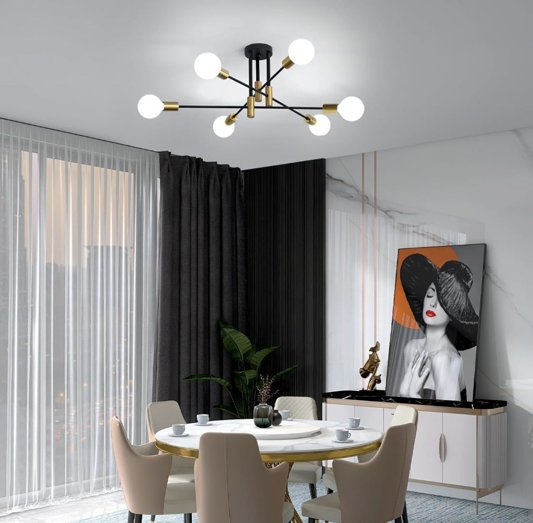 Lampa sufitowa wisząca czarno złota nowoczesna loft 6 punktów E27