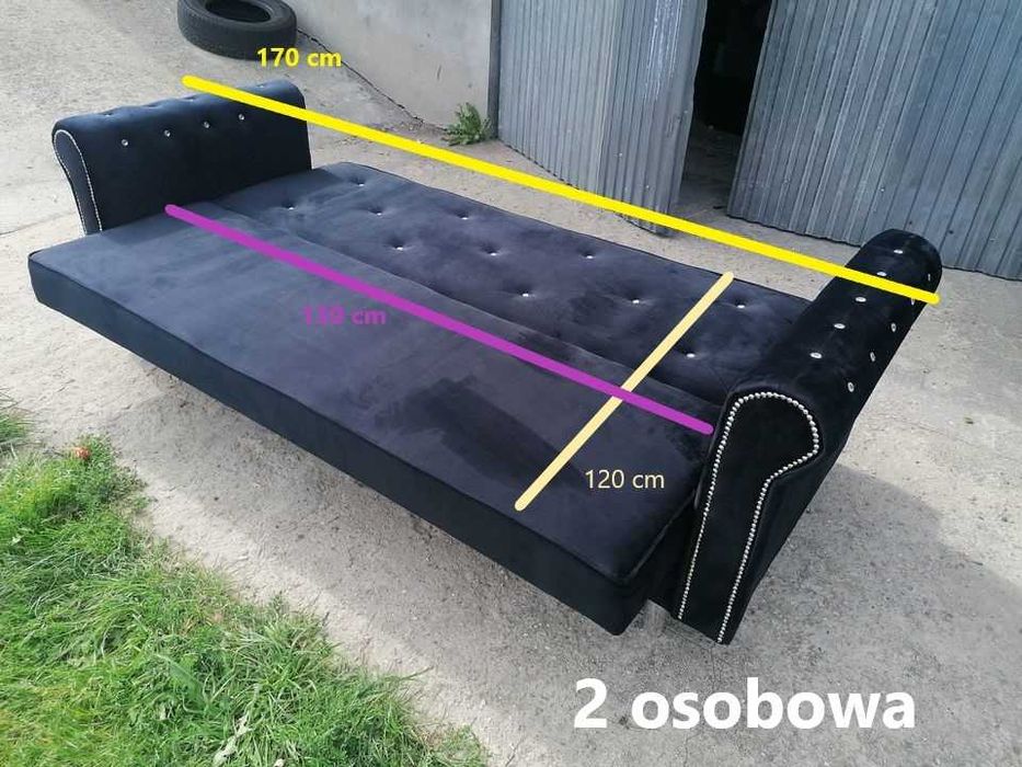 Sofa rozkładana Komplet Dwu i Trzy osob. Fotel Uszak podnóżek Glamour