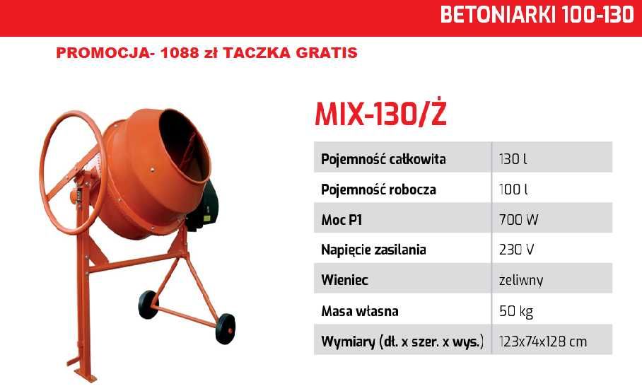 Betoniarka ALTRAD 130 taczka gratis